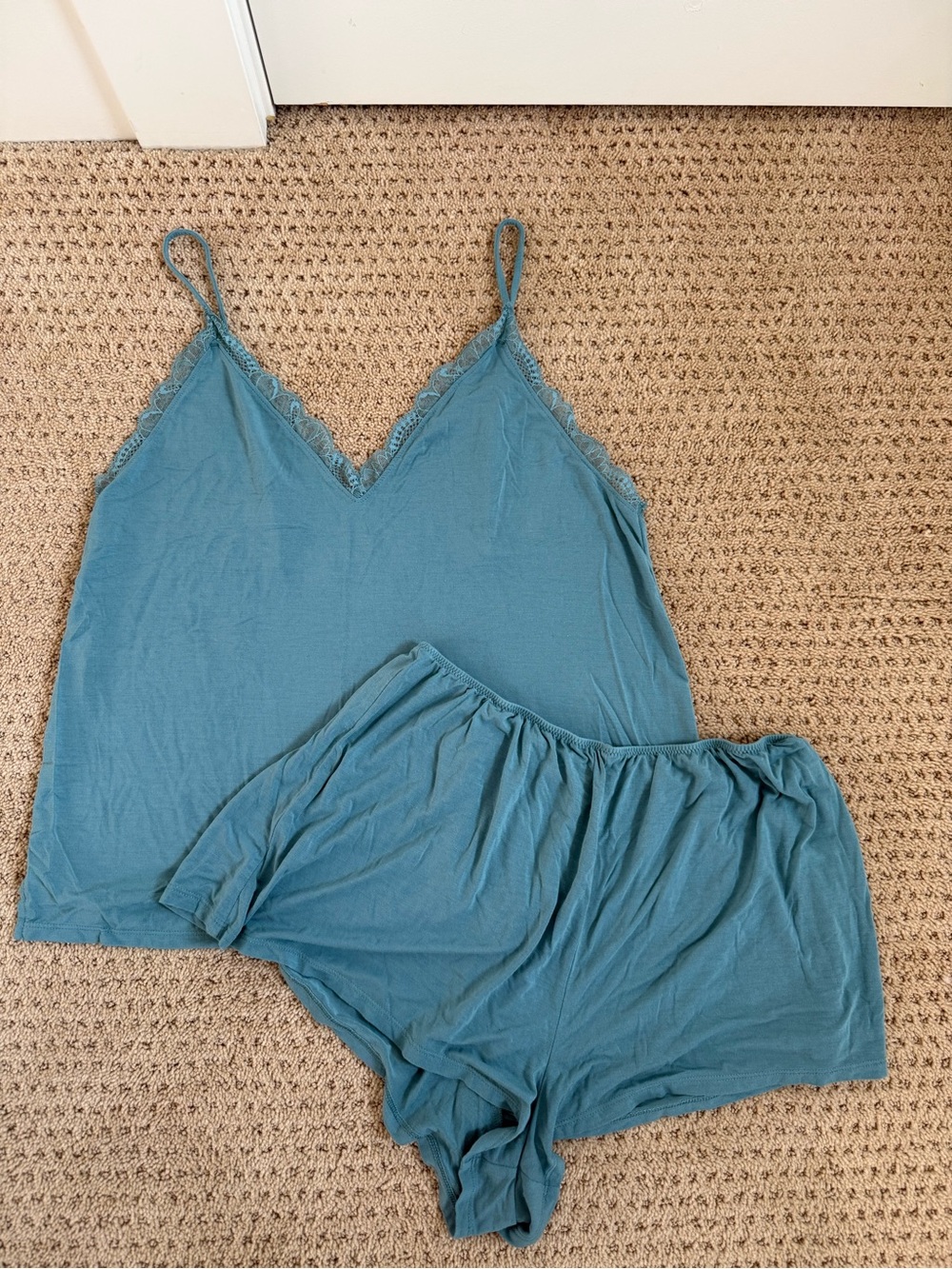 Victoria's Secret Teal Lace-Trim Camisole & Shorts Pajama Set
